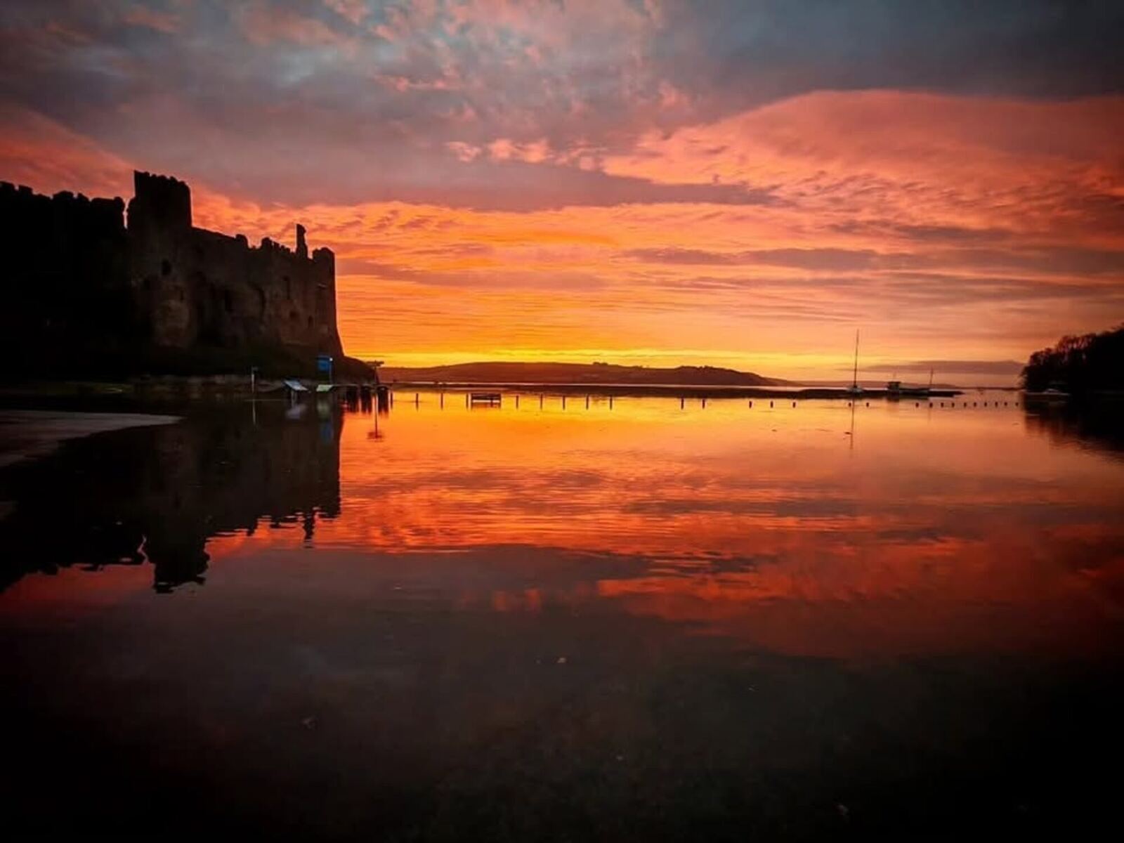 Sunset over the Taf estuary and Laugharne, near The Globe